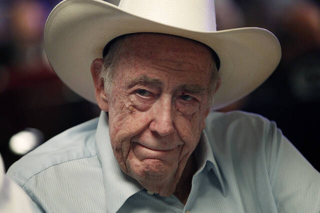 Doyle Brunson plays on the third day of the World Series of Poker main event in Las Vegas on July 11, 2013.