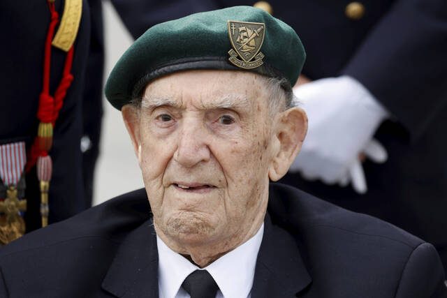 French WWII veteran of the Commando Kieffer unit, Leon Gautier attends a ceremony in tribute to the 177 French members of the “Commando Kieffer” Fusiliers Marins commando unit who took part in the Normandy landings, as part of the 79th anniversary of D-Day, in Colleville-Montgomery, Normandy, Tuesday, June 6, 2023.