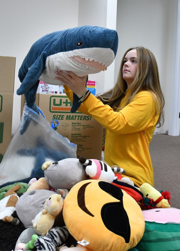 Gemma Love, 17, brings in more toys. The group Whole Lotta Love sorts toys, clothes and other supplies that the group will give out for those in need at Christmas. (Paul W. Gillespie/Staff photo)