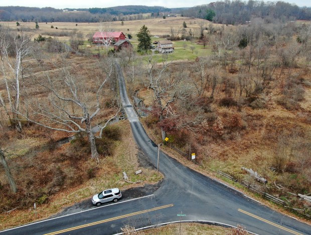 Dec. 1, 2023: Board of Carroll County Carroll County Commissioners meeting Thursday, discussed the possible closing of the bridge at Babylon Road, looking north from Mayberry Road. Kump Station Road is at lower-left. County officials are considering replacing the Babylon Road bridge with something new and safer. The bridge crosses over Silver Run in northwestern Carroll County. (Jeffrey F. Bill/Staff)