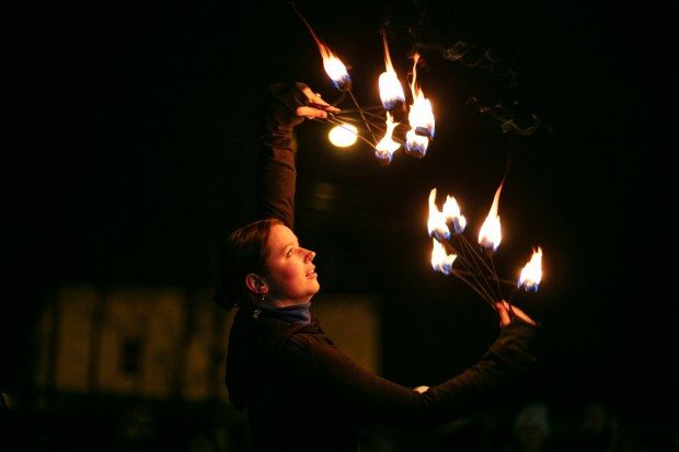 Dec. 7, 2023: Fire dancers from Luciole Liberation, LLC put on a show after the menorah lighting.The annual Chanukah Menorah lighting on Main Street in Mt. Airy, co-hosted by the Chabad Jewish Center of Carroll County. (Nate Pesce/ for Carroll County Times)