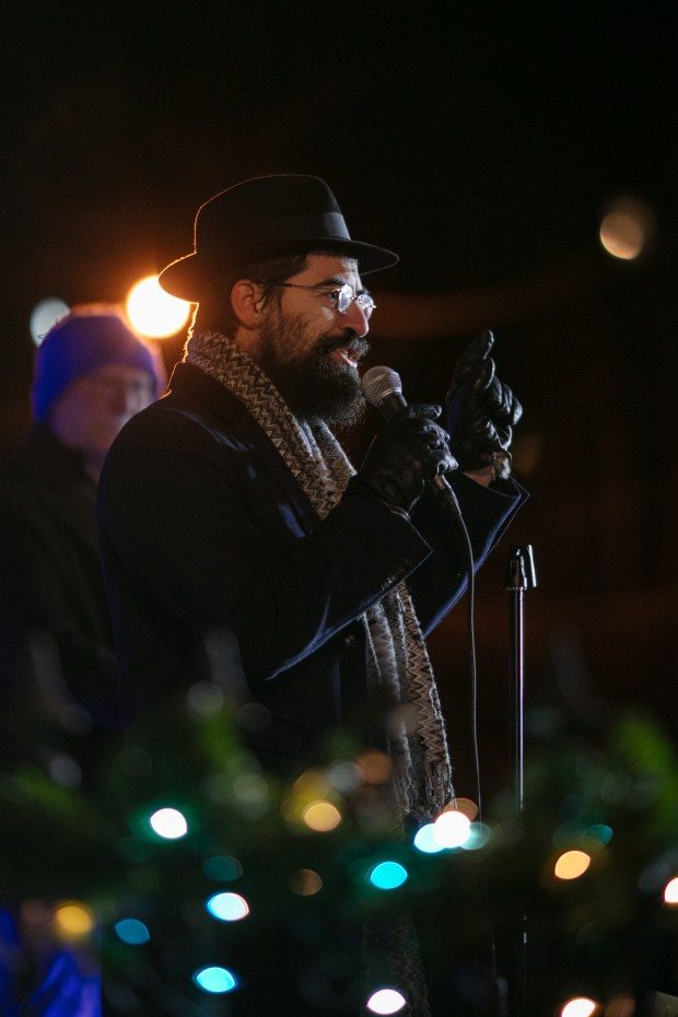 Dec. 7, 2023: Rabbi Sholly Cohen, of the Chabad Jewish Center of Carroll County, leads the menorah lighting.The annual Chanukah Menorah lighting on Main Street in Mt. Airy, co-hosted by the Chabad Jewish Center of Carroll County. (Nate Pesce/ for Carroll County Times)
