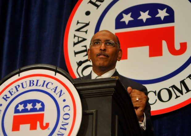 Michael Steele, then-chairman of the Republican National Party, addresses a luncheon at the Republican National Committee State Chairmen's meeting at the Gaylord National Convention Center at National Harbor.