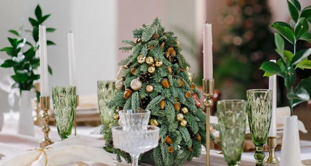 Create a festive Christmas party with these mini tabletop Christmas trees