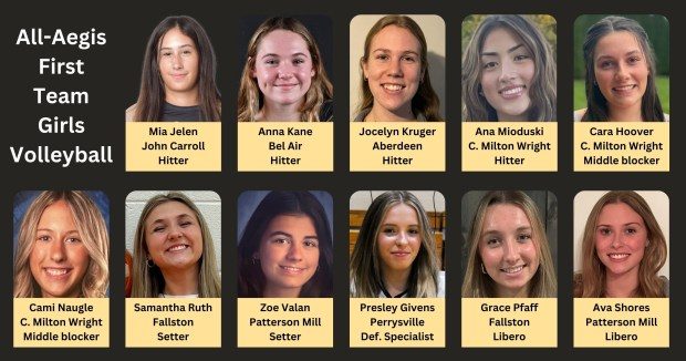 The All-Aegis 2023 girls volleyball first team. (Submitted photos)