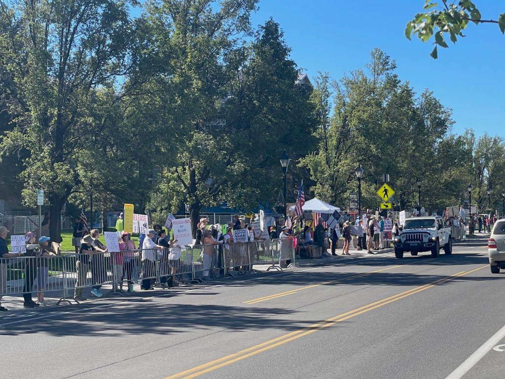 Demonstrators at capitol Saturday in downtown Carson City, motorists can anticipate brief delays