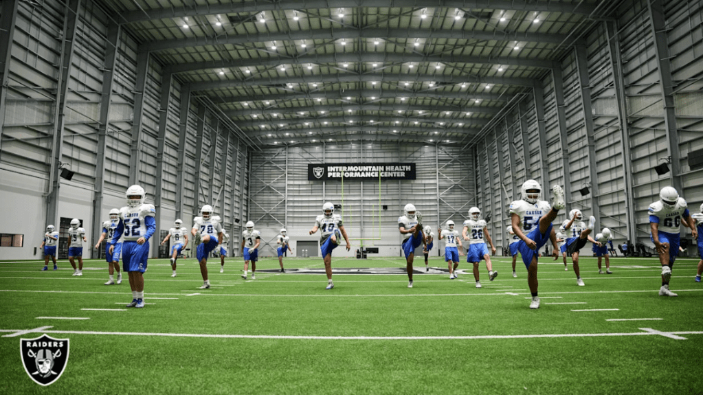 Carson High Football Players train at Raiders’ Center, win big against Canyon Springs attended by Raiders Players