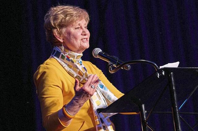 Maggie Jones Patterson speaking at the Golden Quill Awards in Spring 2025.